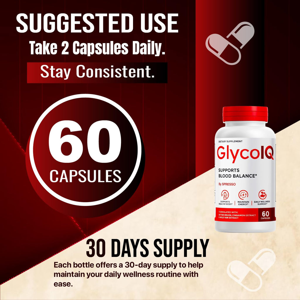 (1 Pack) GlycoIQ Capsules, All Natural Glyco IQ Support Supplement Pills with Premium Ingredients, Advanced GlycoIQ Maximum Strength Formula for Healthy Circulation & Balanced Levels (60 Capsules)
