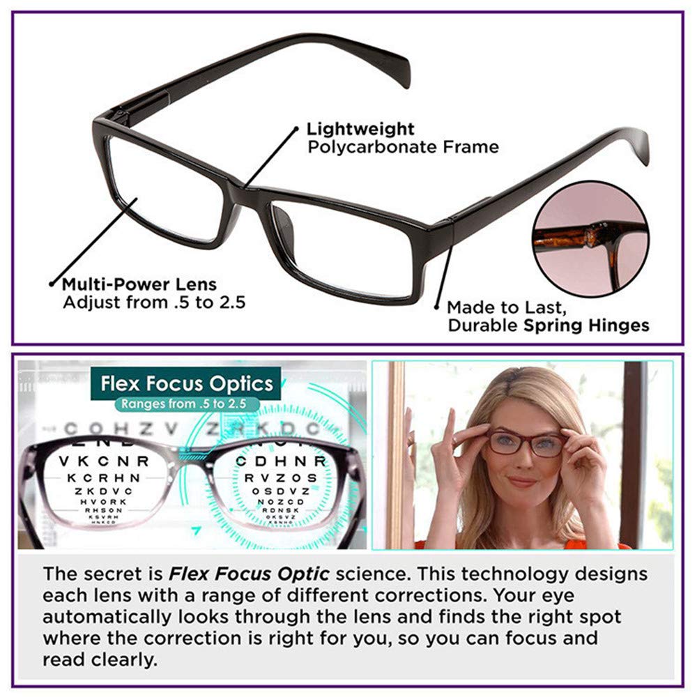 SHUNXI One Power Auto focus Reading Glasses Readers, Dial Vision Auto Adjust Eye Glasses Flex Clear Focus Optic .5-2.5x Strength