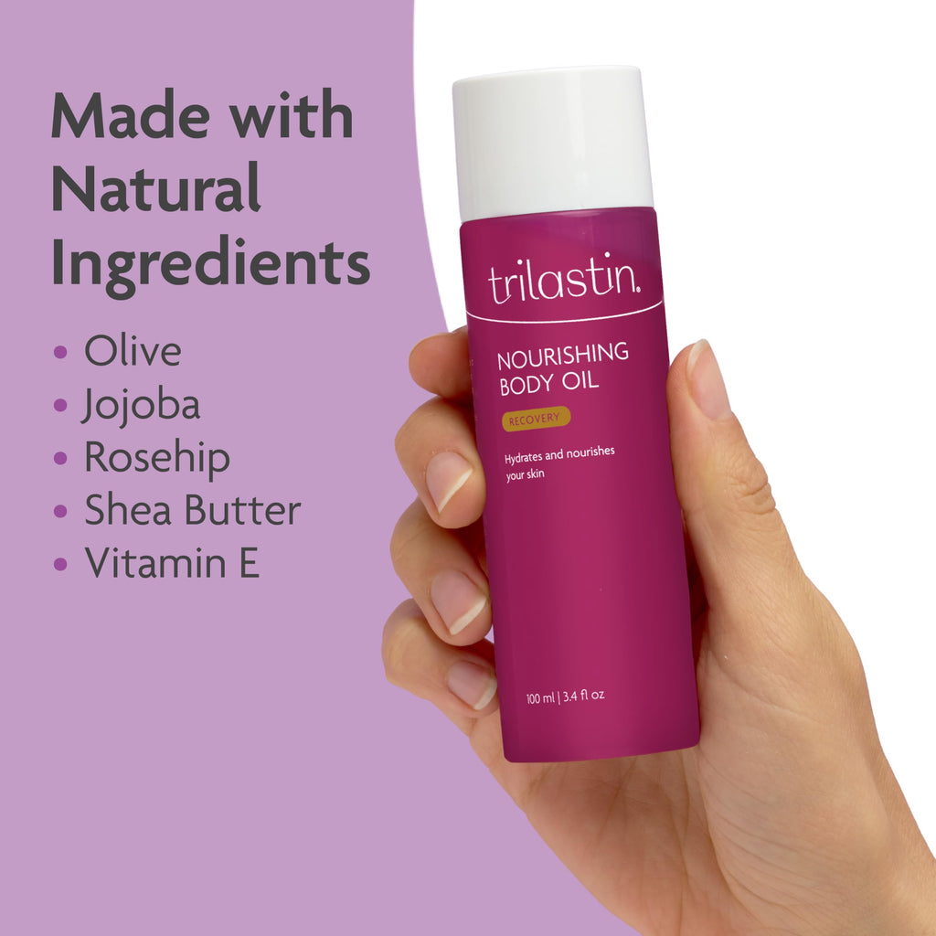 TriLASTIN Body Oil (3.4oz) | Vitamin-Infused Stretch Mark Oil | Body Serum for Scars, Stretch Marks, and Moisturizing | Paraben-Free and Hypoallergenic