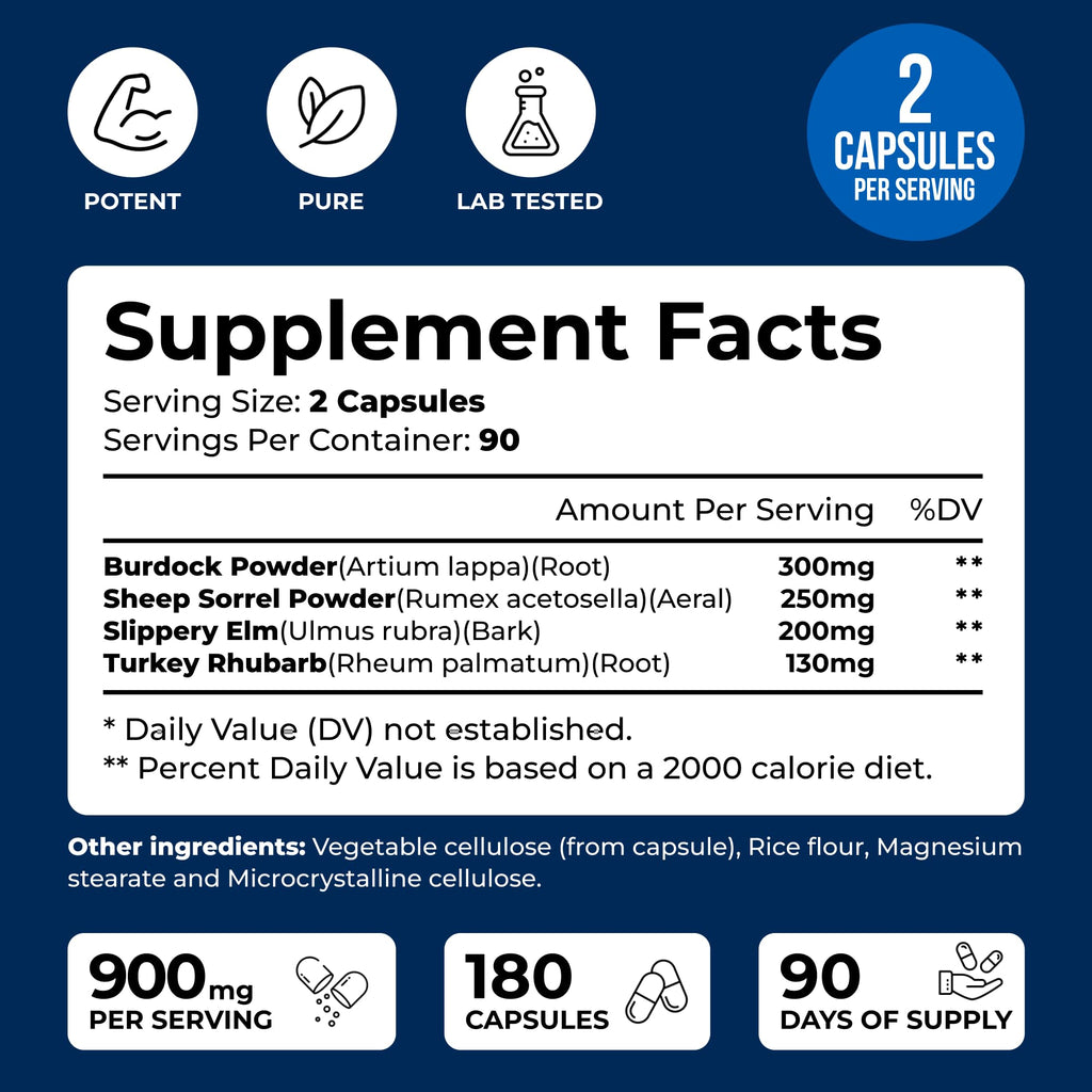 We Like Vitamins Essiac Tea Capsules - 180 Count Immune Support Supplement with Burdock, Sheep Sorrel, Slippery Elm & Turkey Rhubarb - Genuine Essiac Tea 900mg Daily Dose