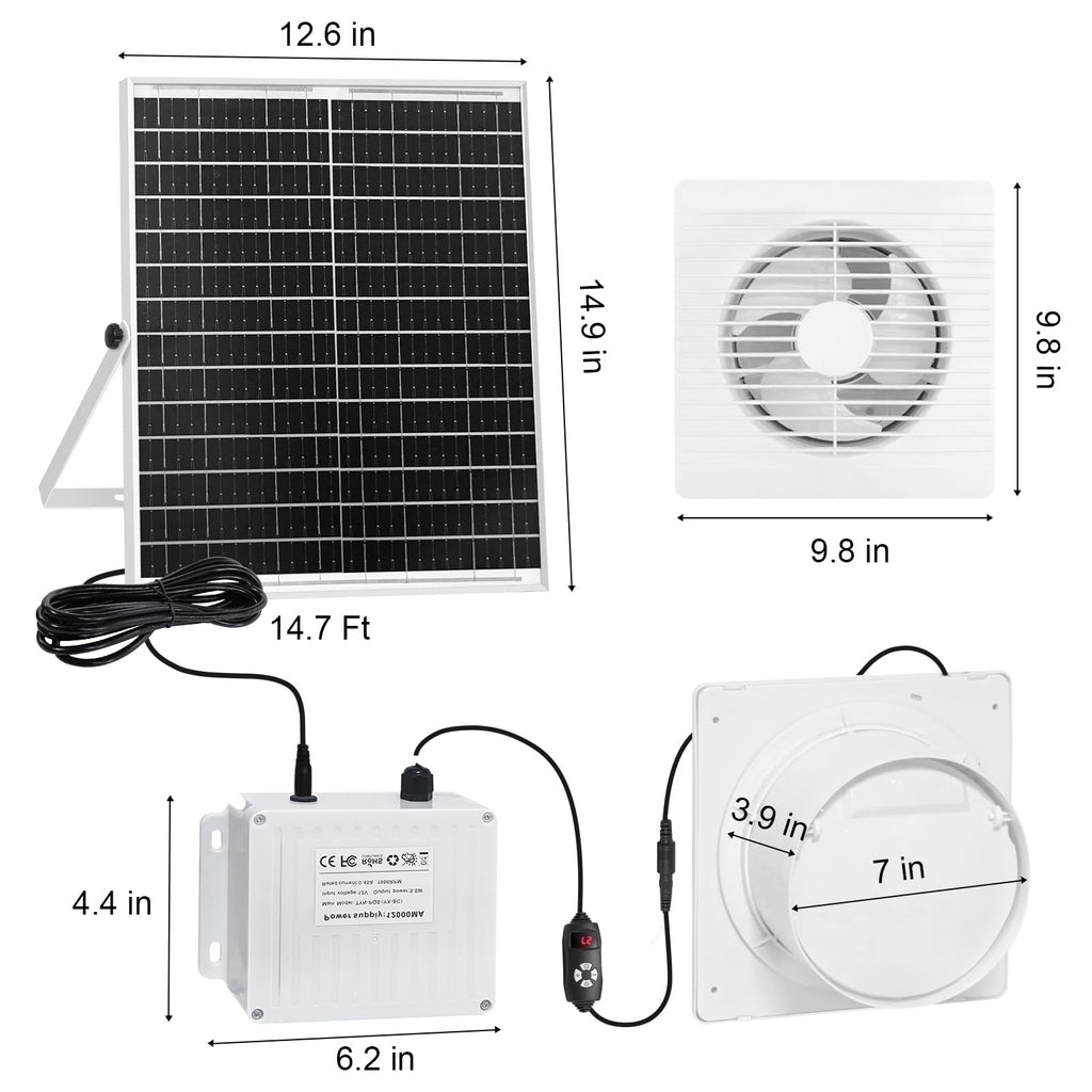 Solar Exhaust Fan with 24000mAh Battery Day & Night Work Fans, 25W 9.8" Solar Ventilation Fan for Chicken Coop with Timer, Waterproof Greenhouse Solar Powered Fan for Shed, Pet Houses, Outdoor Cooling