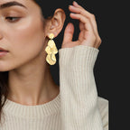 Sylph 18K Gold Plated Dangle Earrings for Women, Bohemian Chandelier Earring Stud, Lightweight Teardrop Hammered Drop Earrings Boho Jewelry for Party