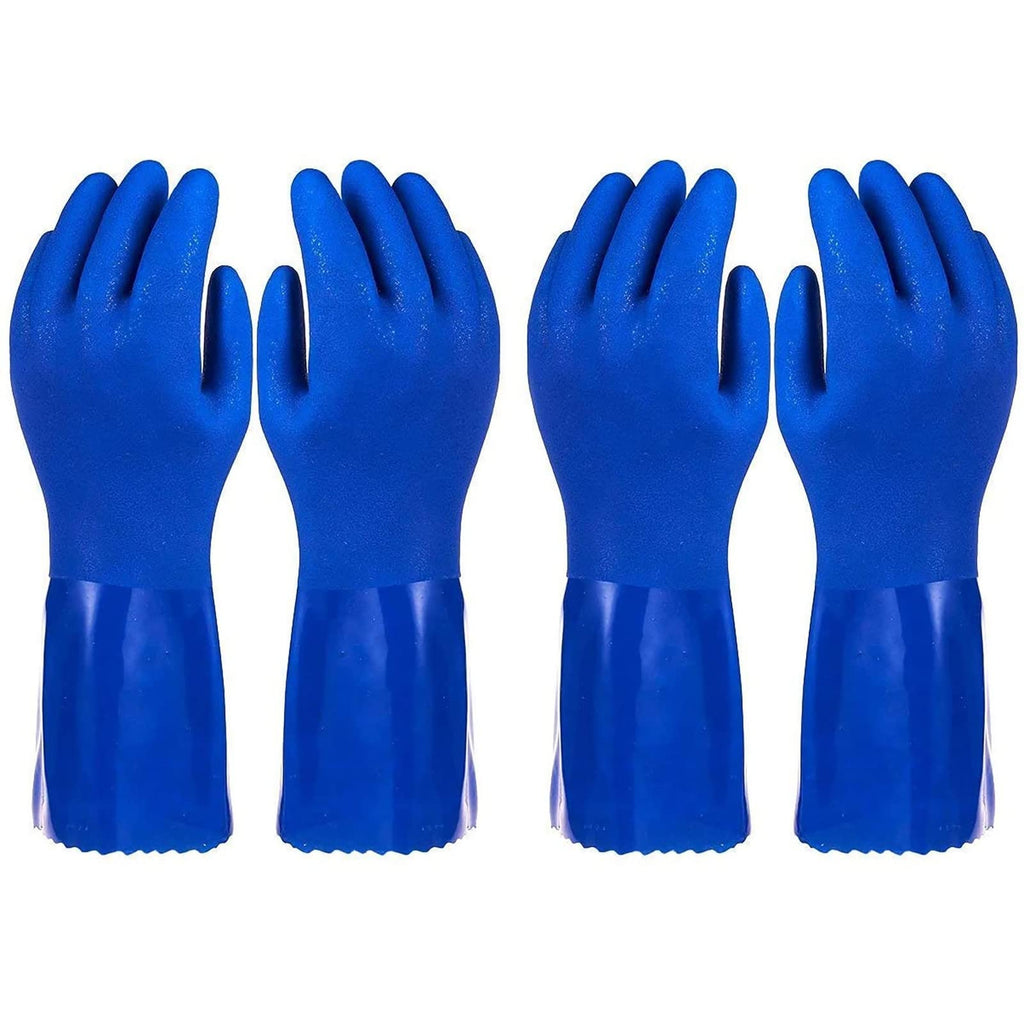 Juvale Rubber Dishwashing Gloves - Heavy Duty Rubber Gloves for Cleaning - Waterproof Kitchen Protection for Women - Cotton-Lined Grip Design - Large, Pack of 2, Blue