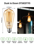 Qualilux Dusk to Dawn ST19 LED Edison Light Bulbs, Vintage Amber Glass, 2300K Amber Warm, 6.5W=60W, Non-Dimmable Auto On/Off Light Sensing LED Filament Bulb Outdoor, 700LM, E26, 2-Pack, HQ-H027