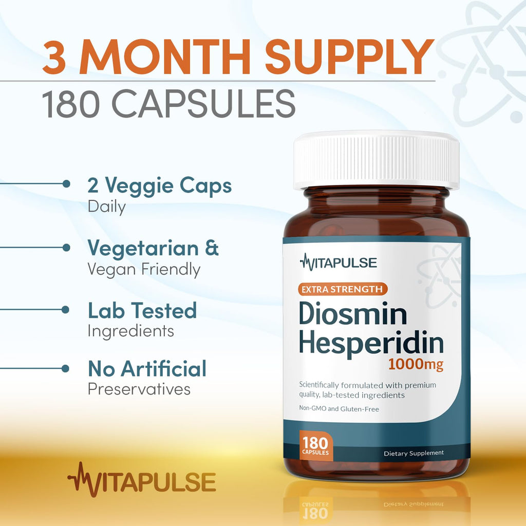 VitaPulse Hesperidin Plus 1000mg Per Serving (180 Vegetarian Capsules) - 90 Days Supply