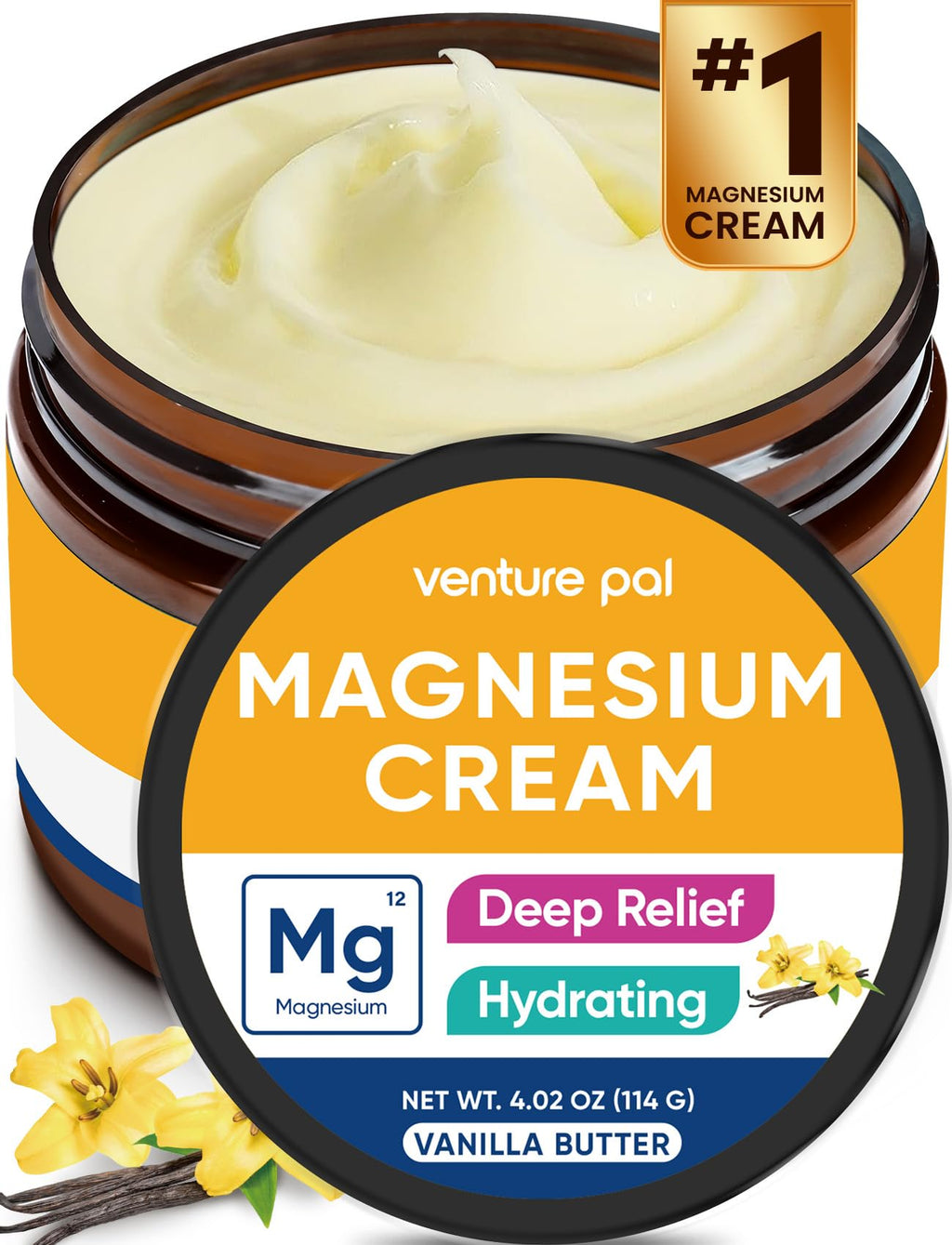 Venture Pal Magnesium Lotion, Topical Magnesium Cream, Leg & Muscle Comfort with Coconut Oil, Shea Butter & Hyaluronic Acid, Suitable for Kids