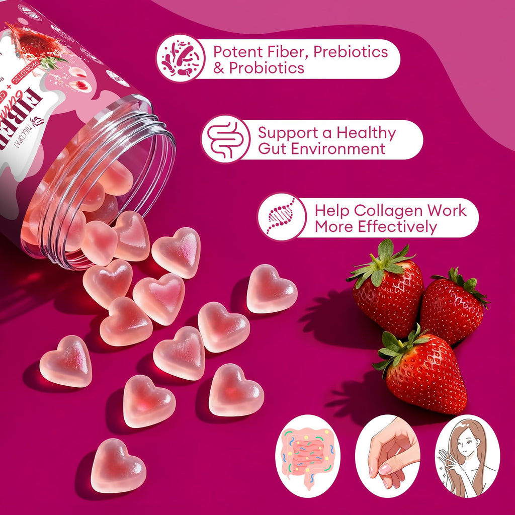 Migcopat 10G Fiber Gummies, with Collagen Peptides, Hyaluronic Acid, Vitamin C, ACV & 30 Billion CFU Probiotics – Sugar Free Collagen Gummies for Skin, Hair & Nails – Digestive Support – 120 Cts