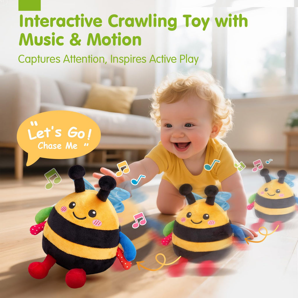 hahaland Musical Tummy Time Bouncing Plush Bee Crawling Toy for 6 Month