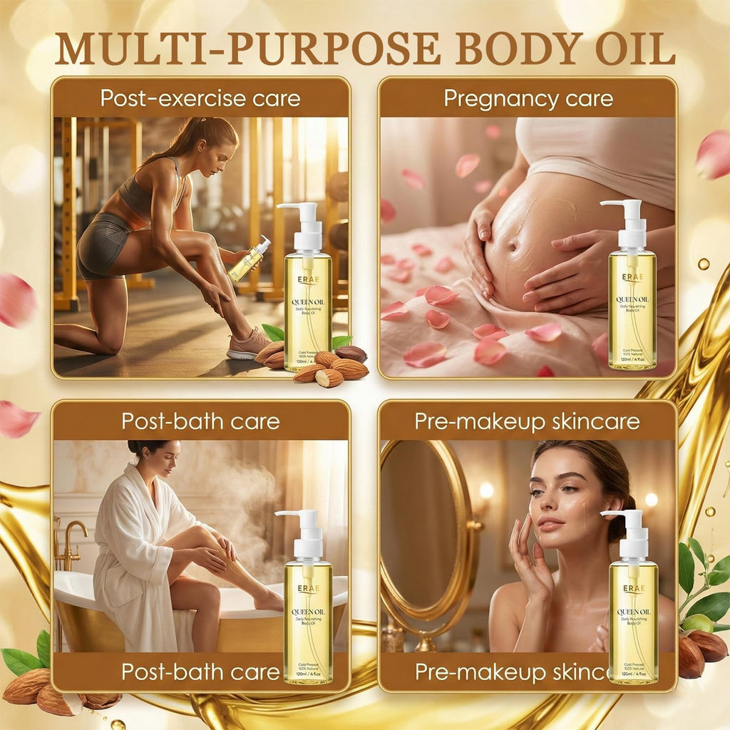 SDUQULK ERAE Queen Oil, Cold-Pressed Botanical Body Oil, Lightweight Daily Hydrating & Moisturizing Oil for Arms, Tummy & Thighs, Deeply Nourishing, 2 Pack (120 ml / 4 fl oz Each) (2 PCS)