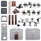 Plustopoy Medieval Castle Knight Toy Soldier Army Figurines, DIY Assembled Cavalry, Arrow Tower,8 Knights and 8 Horse, 36 Soldiers, Simulated Siege War of Attack Castle Toy for Boys