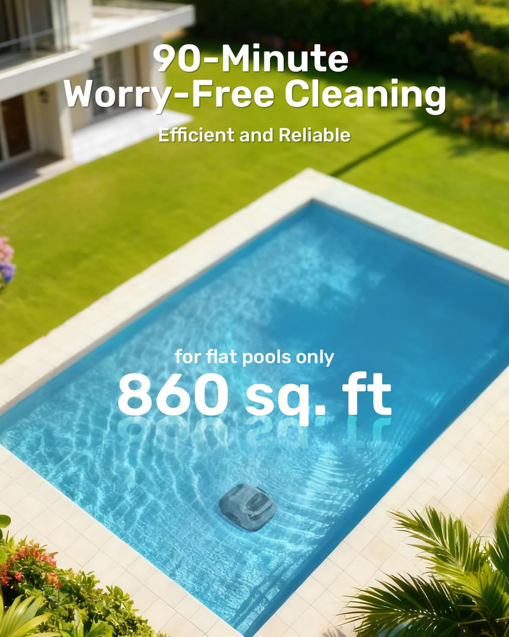 Gosvor Cordless Robotic Pool Cleaner, Efficient Pool Vacuum, 90 Min Runtime, Self-Parking, 7.5 lbs Lightweight, Suitable for Above Ground Pools up to 860 sq.ft, Gray