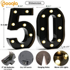 Pooqla Decorative Led Light Up Number Letters, Black Plastic Marquee Number Lights Sign for 50th Birthday Party Wedding Decor Battery Operated Black Decoration 50