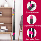 JEHONN Broom with Dustpan Combo Set, Long Handle Lightweight Indoor Broom Set, Upright Standing Dust Pan with Comb Teeth Store Sweep Set for Home Room Kitchen Office Lobby (Rose Red)