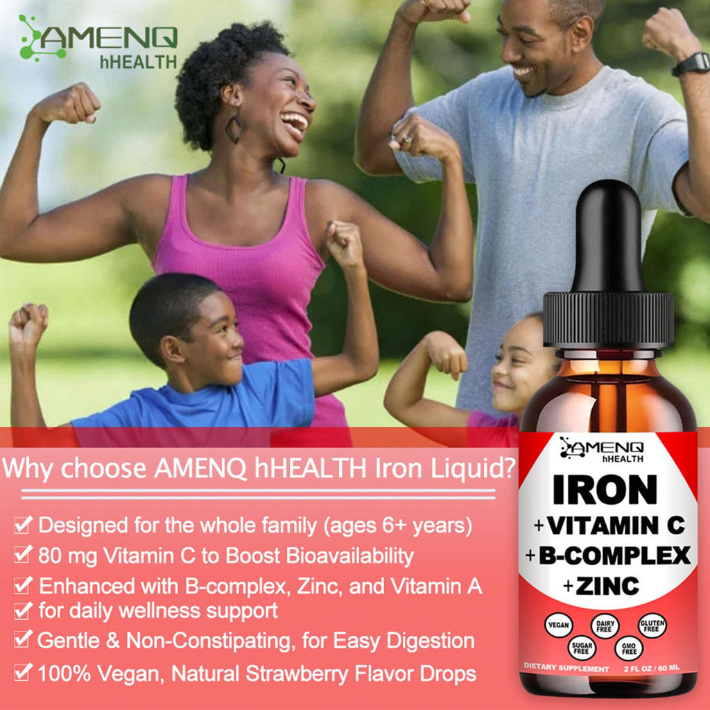 2 Pack Liquid Iron Supplement w/Vitamin C, A, B-Complex, Vegan Iron Drops High Potency Liquid Vitamin & Iron Supplements for Women, Men & Children -Support Red Blood Cell, Energy, Anemia & Fatigue