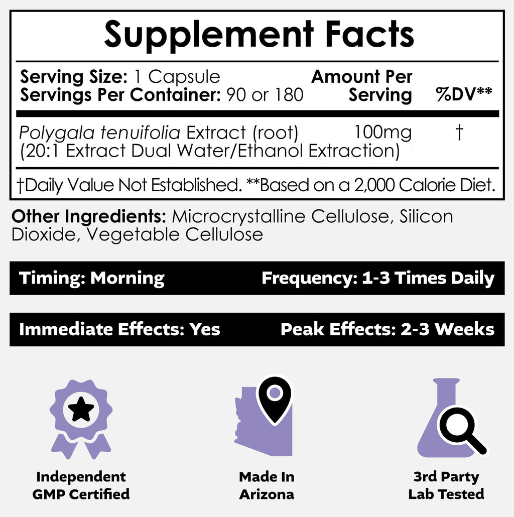 Nootropics Depot Polygala tenuifolia Capsules | 100mg | 180 Count | 20:1 Extract | Yuan Zhi | Promotes Cognitive Function, Learning and Memory | Supports Healthy Stress Levels | Adaptogen Supplement