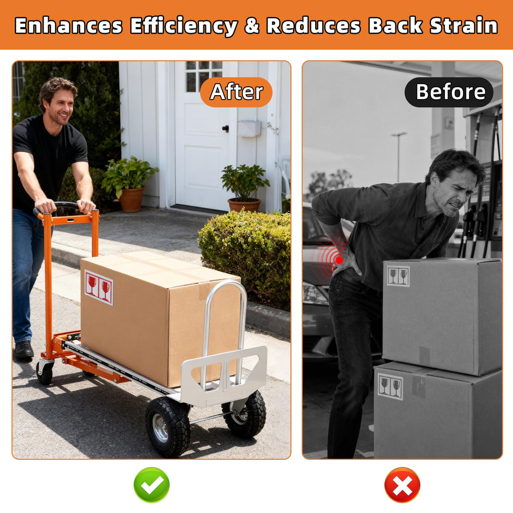 Aluminum 4 in 1 Convertible Hand Truck Dolly, 1000Lbs Capacity, Heavy Duty Folding Hand Truck Dolly Cart with Wheels 10" All-Terrain Tires, Hand Trucks for Logistics, Moving Home, Shopping, Office