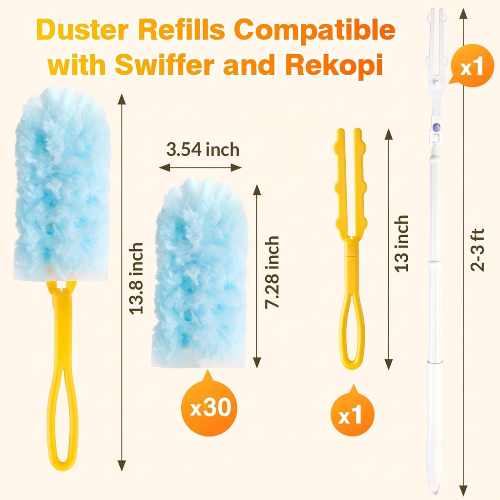 Duster Refills for Swiffer Duster with 3ft Extension Pole & Short Grip 30ct