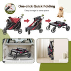 Dog Stroller for Medium/Large Dogs One-Click Folding, Extra Large Pet Stroller for 2 Dogs with Storage Pocket & Shock Absorption, Up to 130 lbs, Red