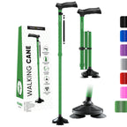 HONEYBULL Walking Cane for Men & Women Foldable, Adjustable, Heavy Duty, Free Standing, All Terrain, Collapsible Walking Sticks for Seniors & Adults (Green)