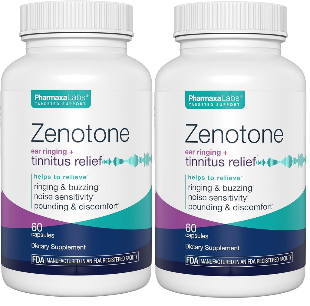 Zenotone Tinnitus Relief Supplement - Auditory & Ear Health Support - Promotes Clear Sound - Aids in Reducing Ringing - Juniper & Hawthorn, Garlic, Hibiscus, Vitamin C & B - 60 Capsules (Pack of 2)