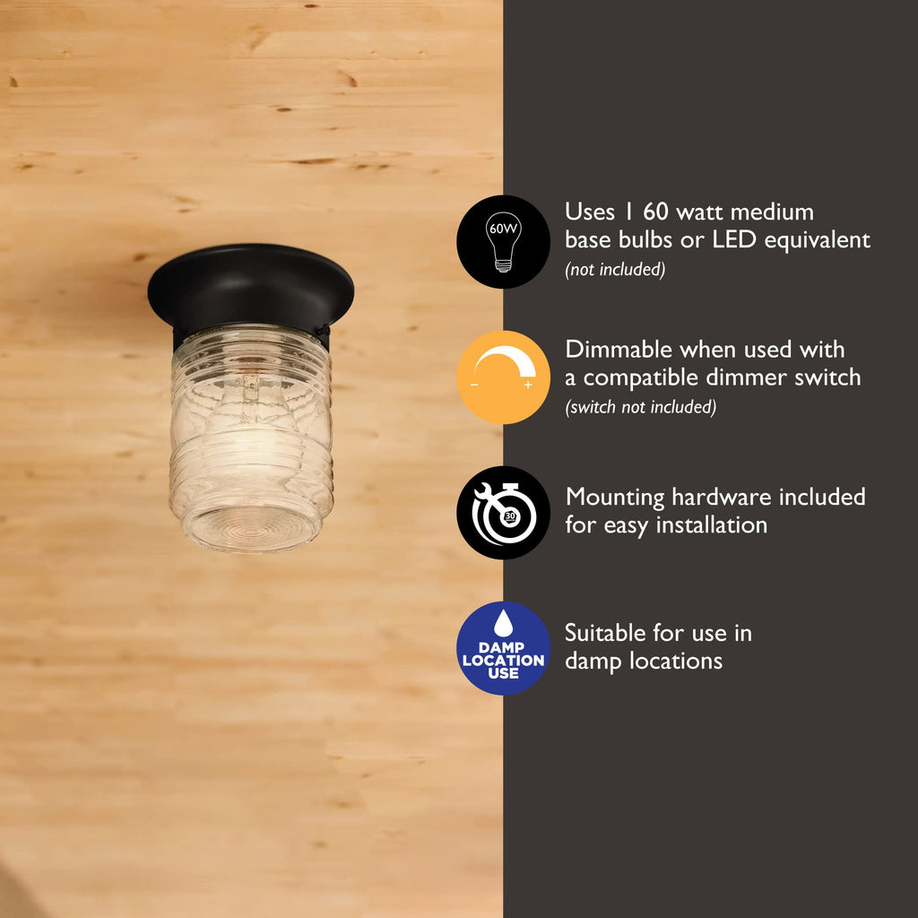 Design House 2-Pack Jelly Jar 1-Light Indoor/Outdoor Flush Mount Ceiling Light, Black – Design House, 587576