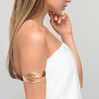 EIELO 10Pcs Arm Cuff Bracelets for Women Upper Arm Bands Snake Feather Armband Greek Goddess Filigree Swirl Boho Armlet Cuff Bangle Adjustable Golden Arm Bracelet Set