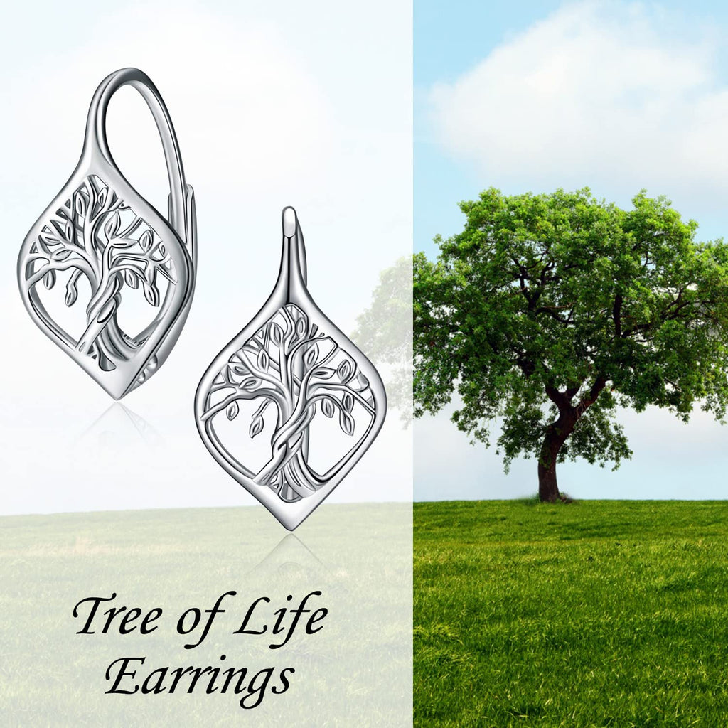 WINNICACA Tree of Life Earings for Women Sterling Silver Tree of Life Leverback Earrings Jewelry Gifts for Women Birthday Christmas Xmas