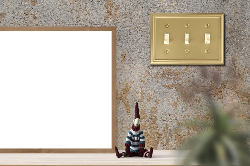 OKAWYC Triple Toggle Light Switch Cover Adler Metal Wall Plate, 2-Pack Brushed Brass 3 Gang, for Light Switch Cover Decorative Wallplate, Durable