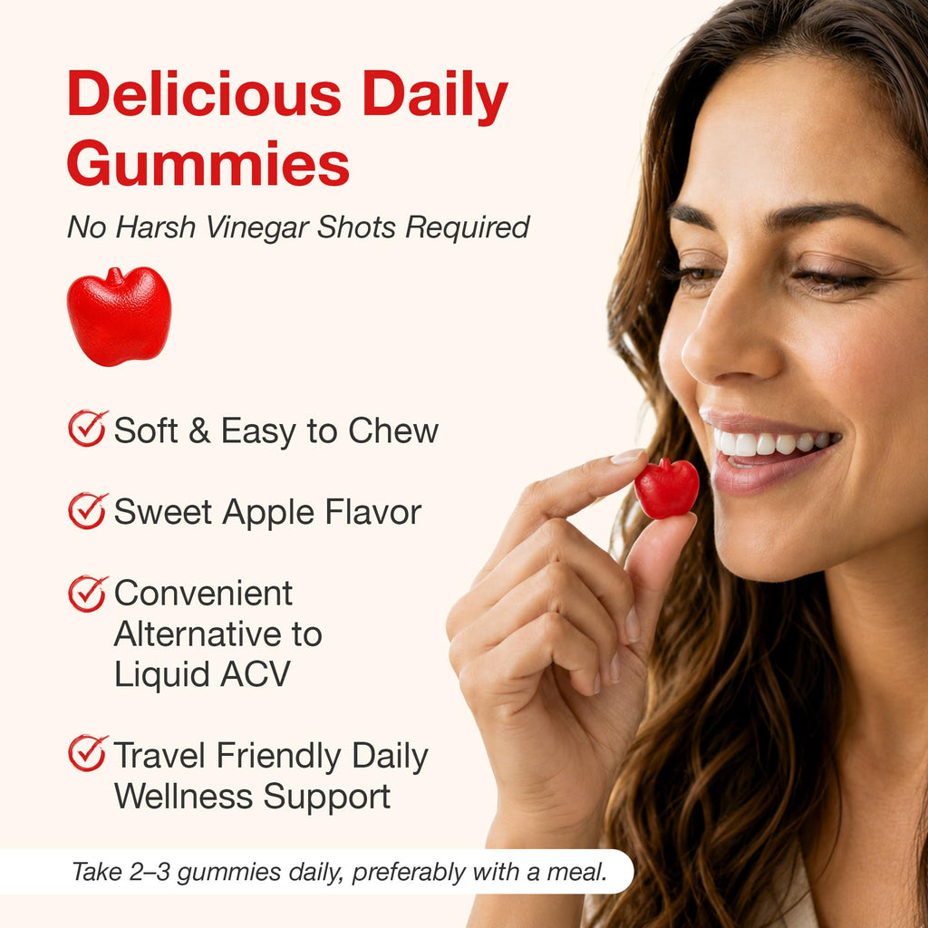NUU3 Apple Cider Vinegar Gummies - Support for Energy, Immunity & Gut Health - Folate, Iodine, Pomegranate, Beet Root, Vitamins B-6 & 12 - (60 Count, Pack of 1)