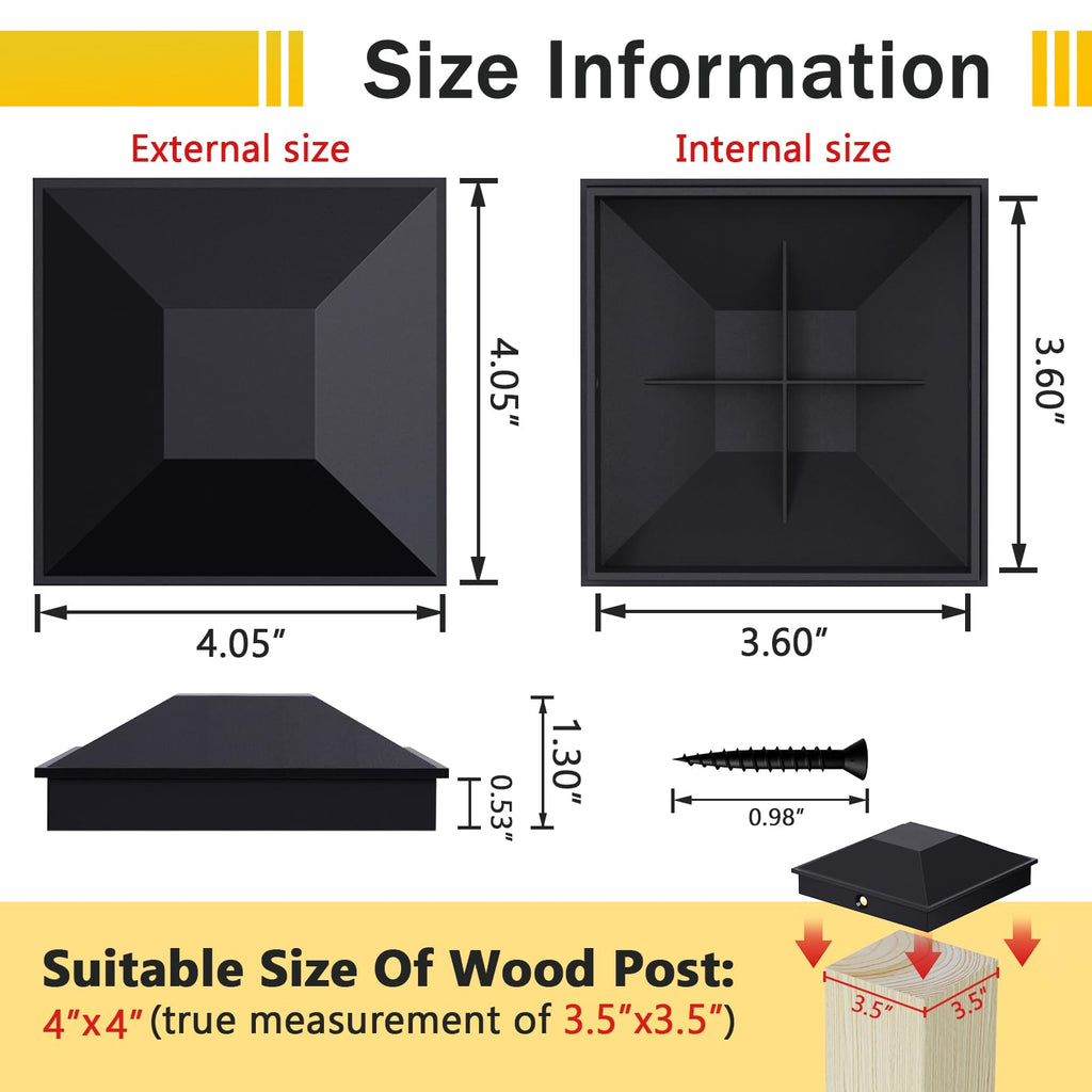 Goovilla 4x4 Post Caps Black(Actual 3.5" x 3.5"), 24 Pack Fence Post Caps with 48 Screws and Easy Installation, Sturdy Waterproof Plastic Deck Post Caps with Frosted Finishing Touch, Protect Wood Post