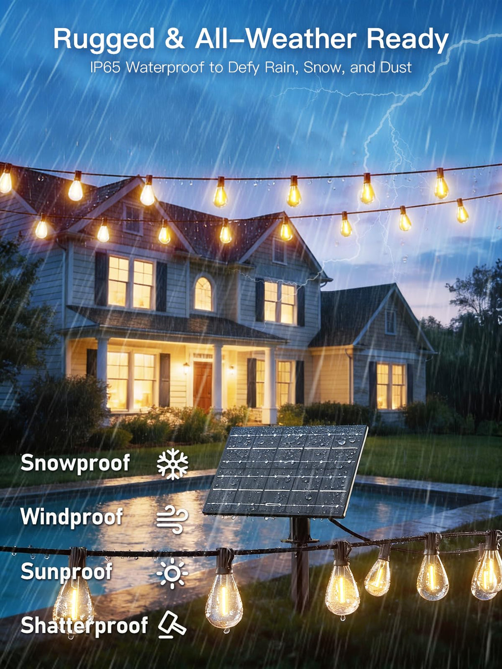 Sikitul 200FT Solar String Lights Outdoor Waterproof, 72+2 LED Solar Powered Lights with Remote Control, 3 Light Modes & Dimmable, USB-C Charging for Patio, Backyard, Garden, Camping