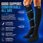 SB SOX Compression Socks for Men & Women (20-30mmHg) – Best Compression Socks for Flying, Medical, Sports, Wide Calf Fit, and Daily Wear (Solid Black, Large)