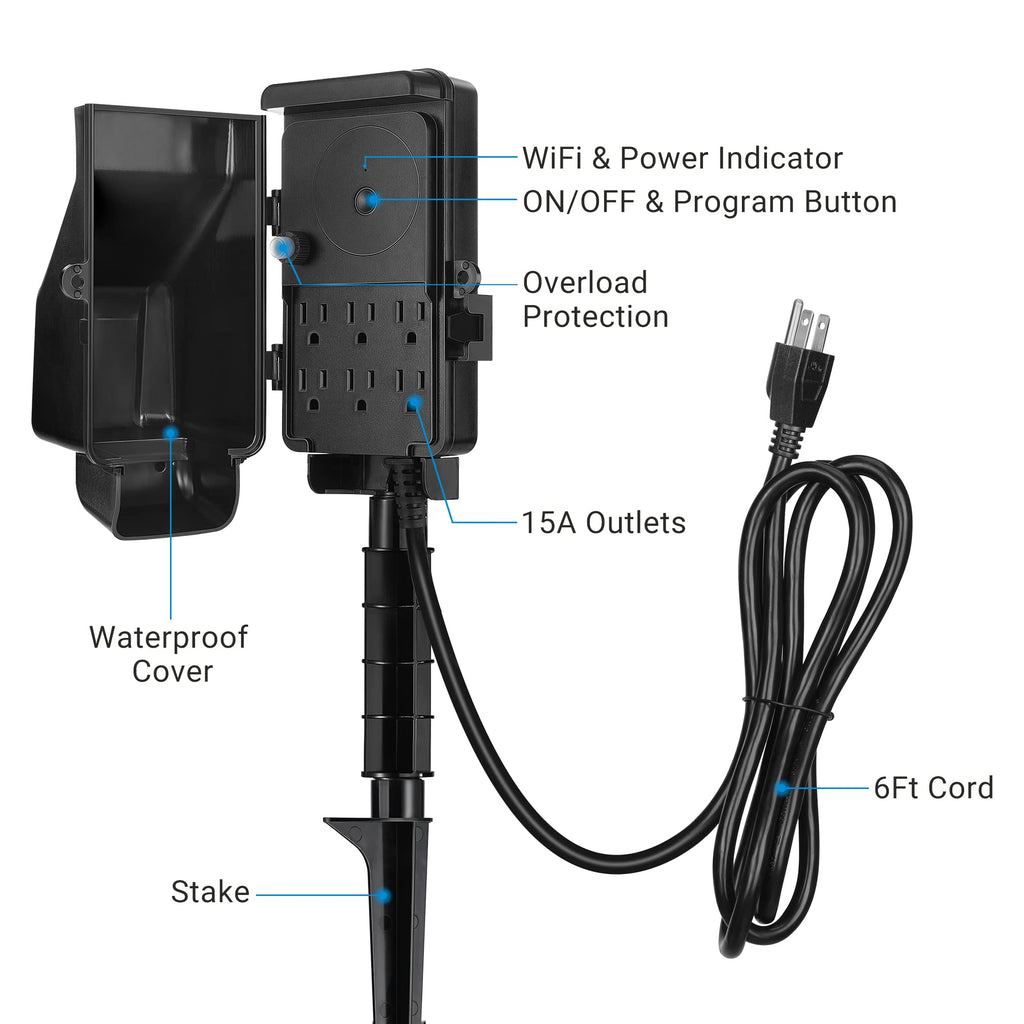 DEWENWILS WiFi Smart Yard Stake Timer Plug, Outdoor Power Stake Timer