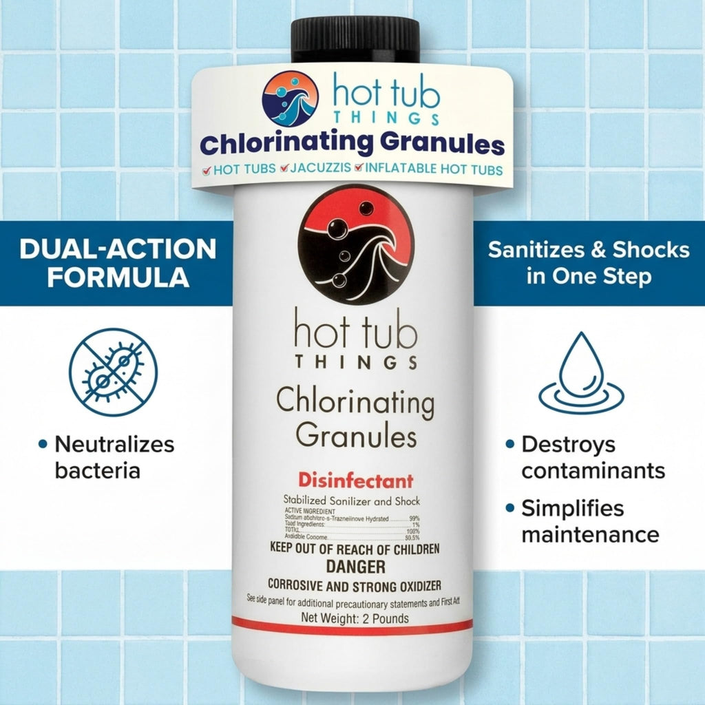 Hot Tub Things Chlorine Granules for Hot Tub & Spa, Quick-Dissolving Chlorinating Concentrate Disinfectant & Oxidizer, Pool Sanitizer & Shock Treatment for Clean Water, Sodium Dichlor Powder, 2 lbs