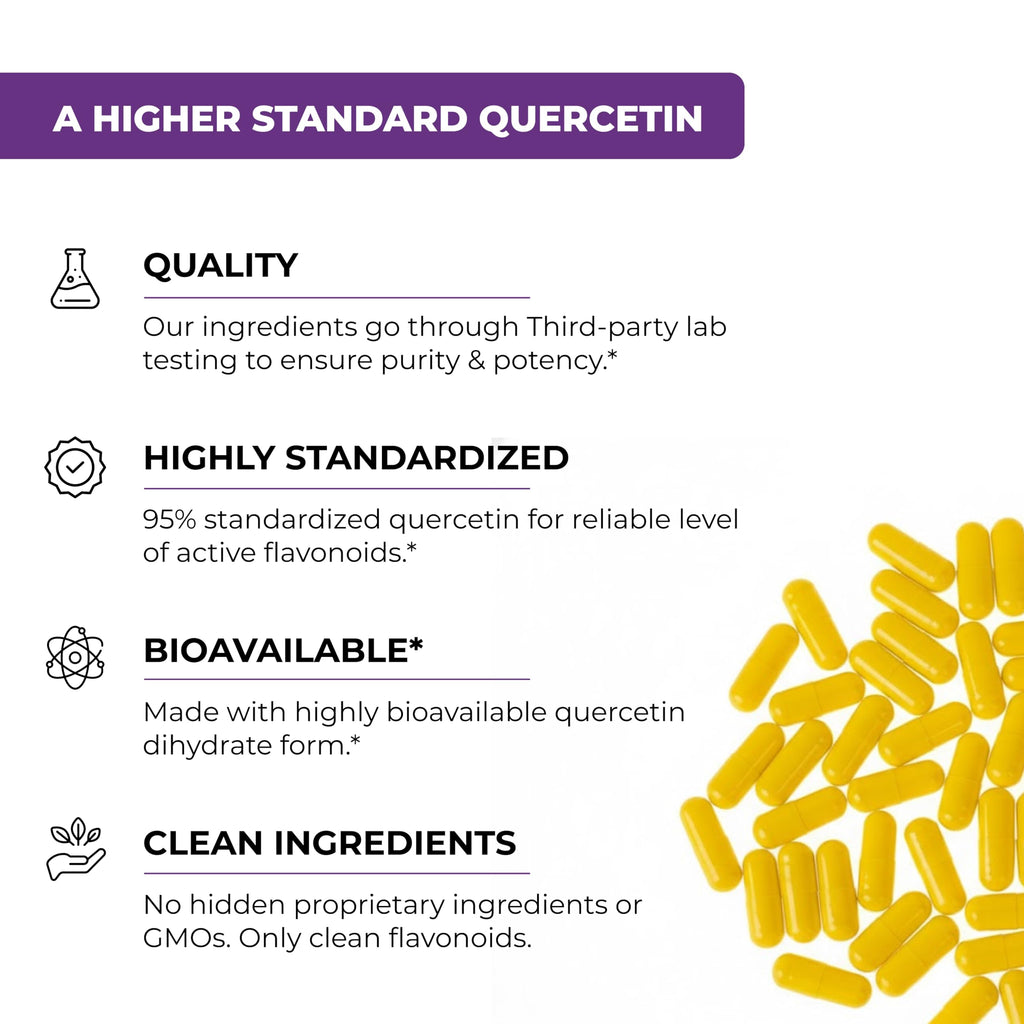 Quercetin with Bromelain Vegetarian Supplement Capsules | 120 Count (1000mg Per Serving 2400 GDU/g) | Supports Healthy Immune System, Helps With Seasonal Allergy Support | High Absorption Antioxidant