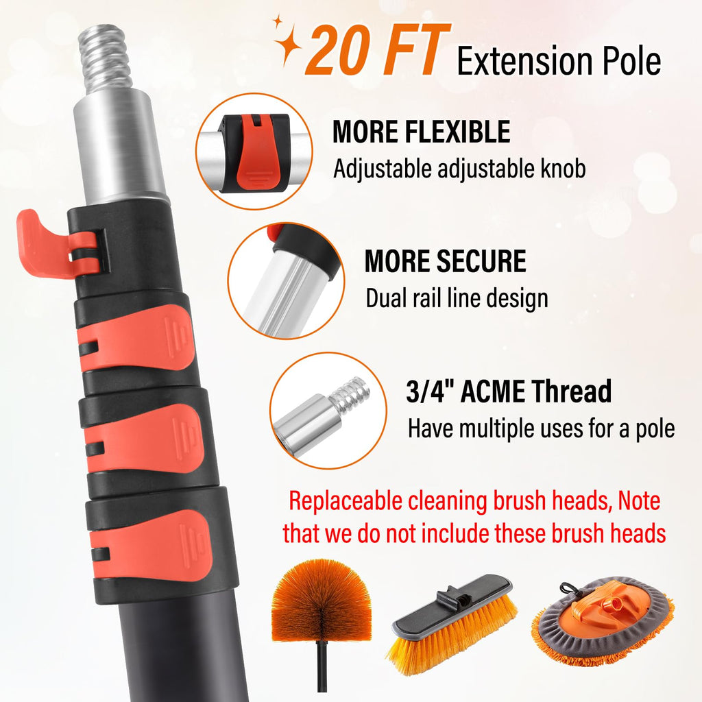 26FT High Window Cleaning Kit with Pole,2 in 1 Window Squeegee,5-20FT Professional Window Clean Pole Kit(2 Squeegee & 2 Microfibre Cloths),180°Rotatable Squeegee for Indoor/Outdoor High Windows