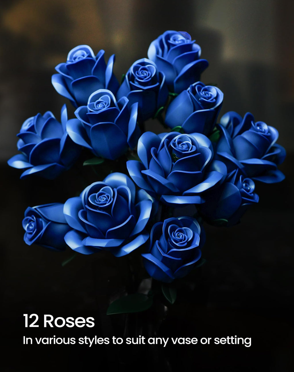 iATOM Blue Rose Bouquet Building Set, Compatible with Lego Flowers for Adults - Gift for Halloween, Gothic Retro Artificial Flowers Botanical Collection Home Decor - IA11007