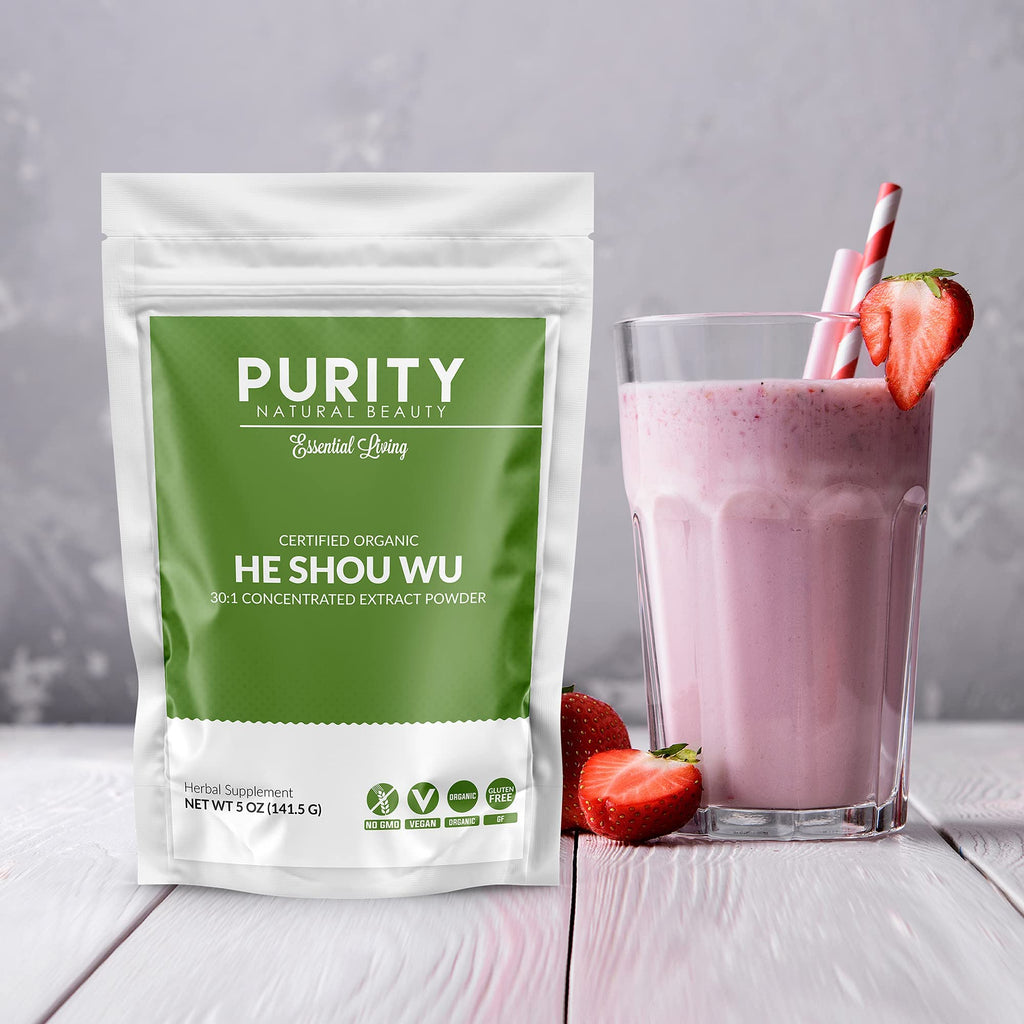Purity Natural Beauty Certified Organic He Shou Wu - Large 5oz Bag of 30:1 Concentrated-Fo-ti - Organic Foti Extract- Fo ti He Shou Wu Organic (Pack of 5-25 Ounces)