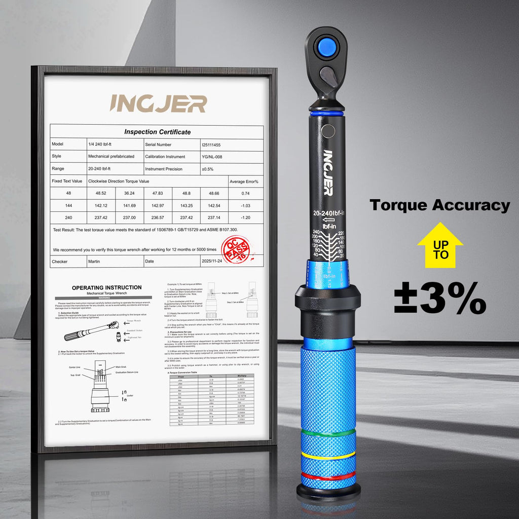 INGJER Torque Wrench, UPGRADE Mini 1/4" Drive Click Torque Wrench,20-240in.lb,Dual-Direction Adjustable 72 Tooth Click 1/4 InchTorque Wrench Bicycle for Bike, Motorcycle,Professionals & DIYers