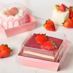 ZORRITA 50 Pack Small Pink Paper Charcuterie Boxes with Clear Lids, 4 Inches Disposable Sandwich Boxes Square To Go Food Containers for Desserts, Strawberries, Cake Slice and Cookies