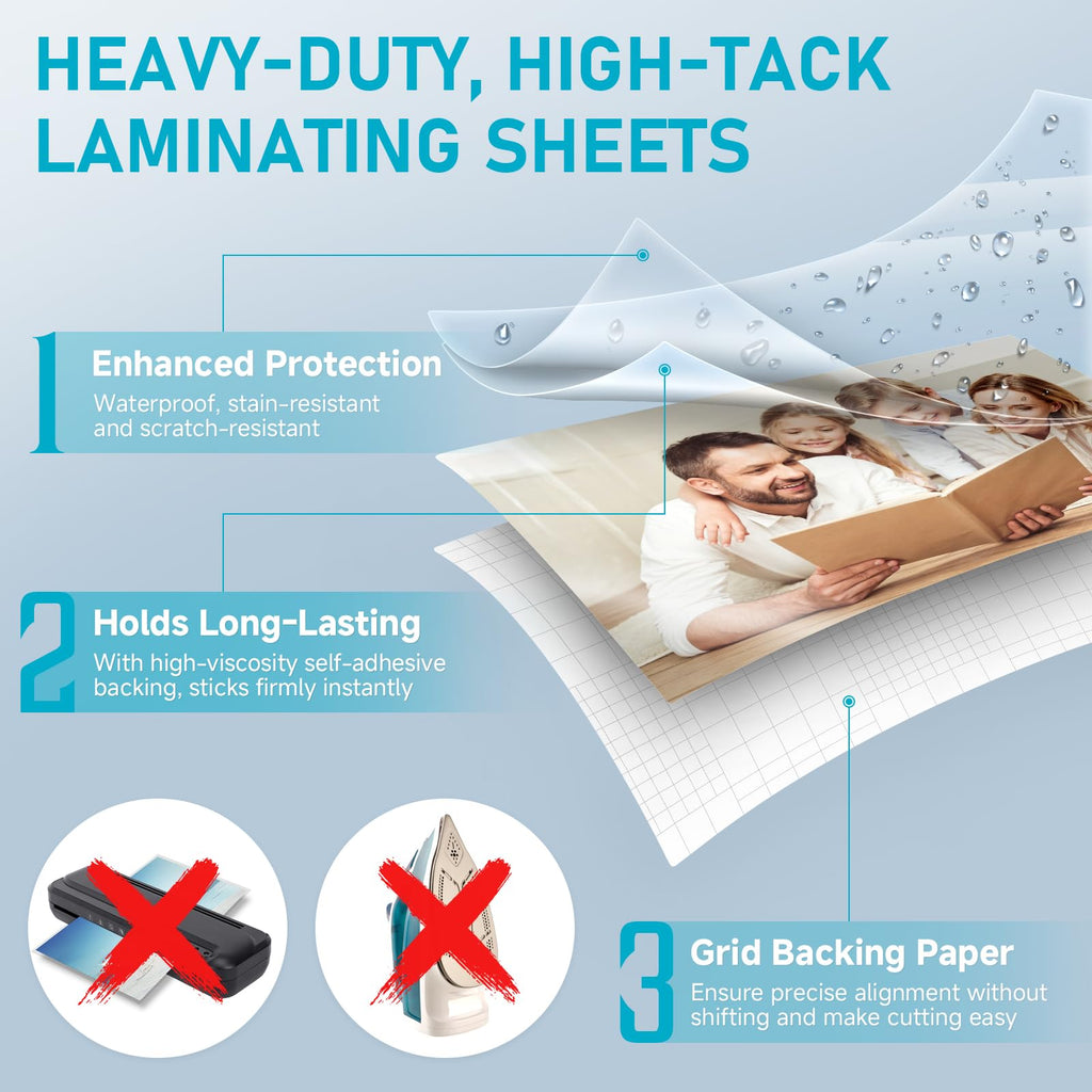 Self Adhesive Laminating Sheets 25 Pack, 9x12'', No Heat Laminating Sheets