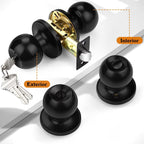 Probrico Black Door Knob Exterior Door Knobs with Lock, Keyed Alike Door Locksets for Front Door, Interior Door Lock with Ball Knob, Black Finished, 5 Pack