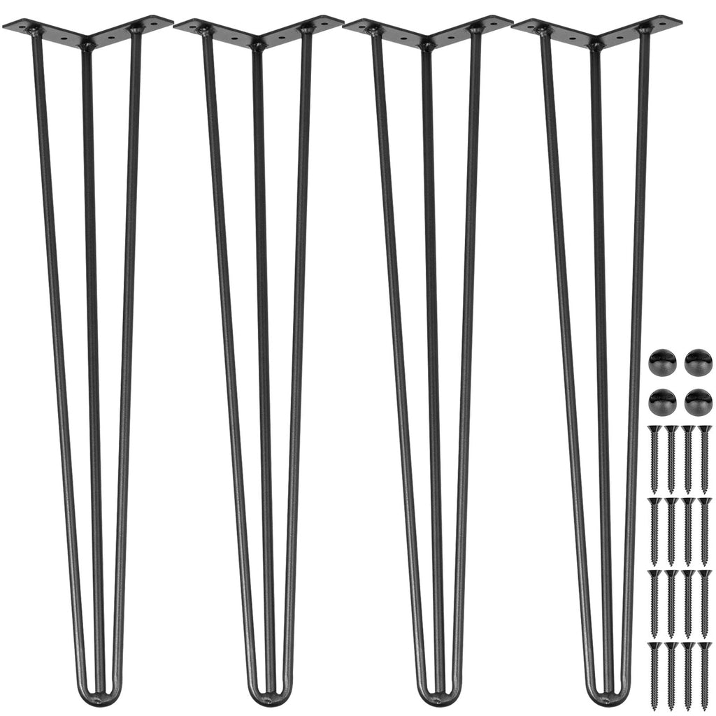 VEVOR Hairpin Table Legs 24" Black Set of 4 Desk Legs 880lbs Total Load Capacity Hairpin Desk Legs 3 Rods for Bench Desk Dining End Table Chairs Carbon Steel DIY Heavy Duty Furniture Legs