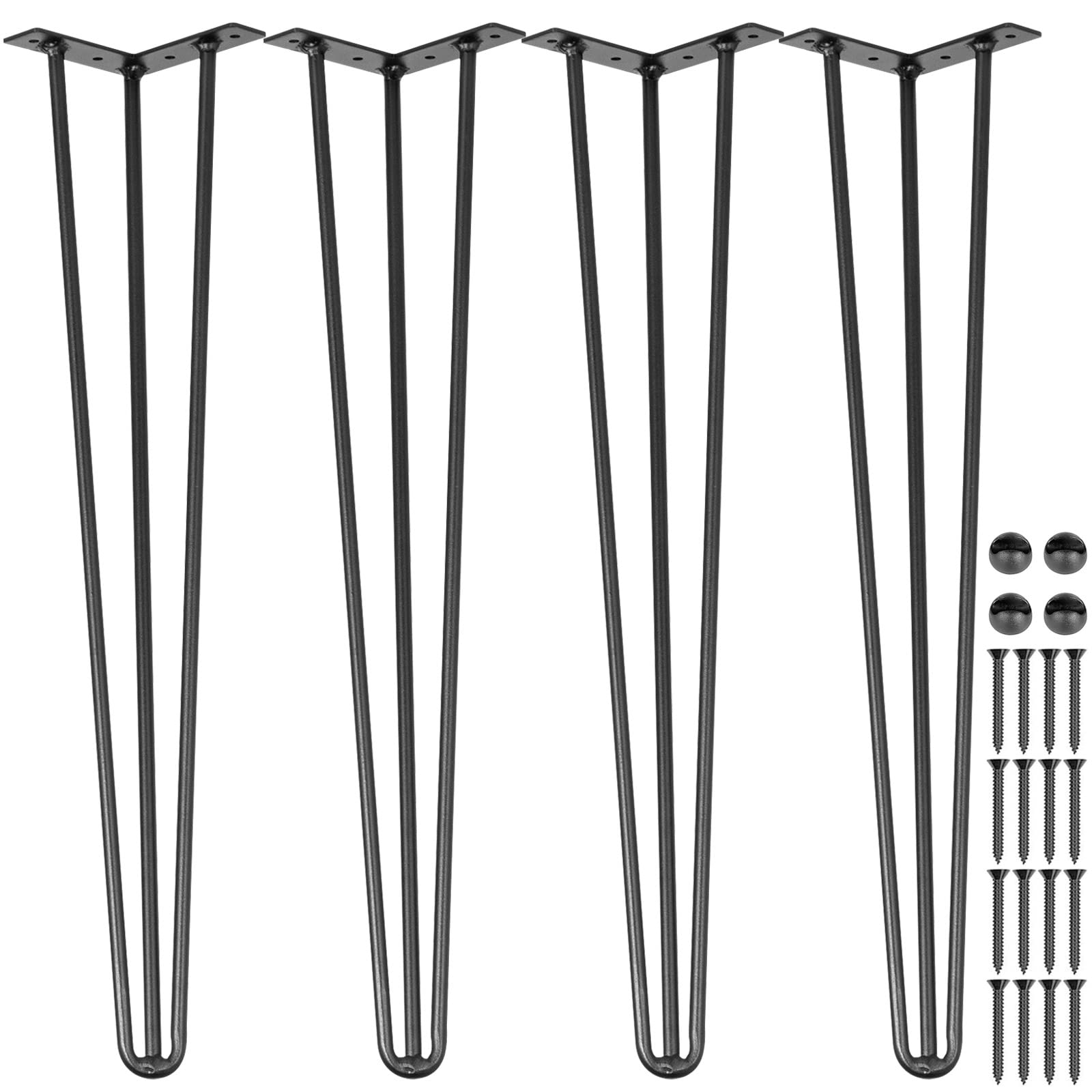 VEVOR Hairpin Table Legs 24" Black Set of 4 Desk Legs 880lbs Total Load Capacity Hairpin Desk Legs 3 Rods for Bench Desk Dining End Table Chairs Carbon Steel DIY Heavy Duty Furniture Legs