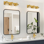 LKHF Brushed Gold Bathroom Light Fixtures, 3 Lights Bathroom Lighting Fixtures Over Mirror, Square Design & Rectangle Large Backplate, Modern Vanity Lighting Fixtures, for Living Room/Bedroom