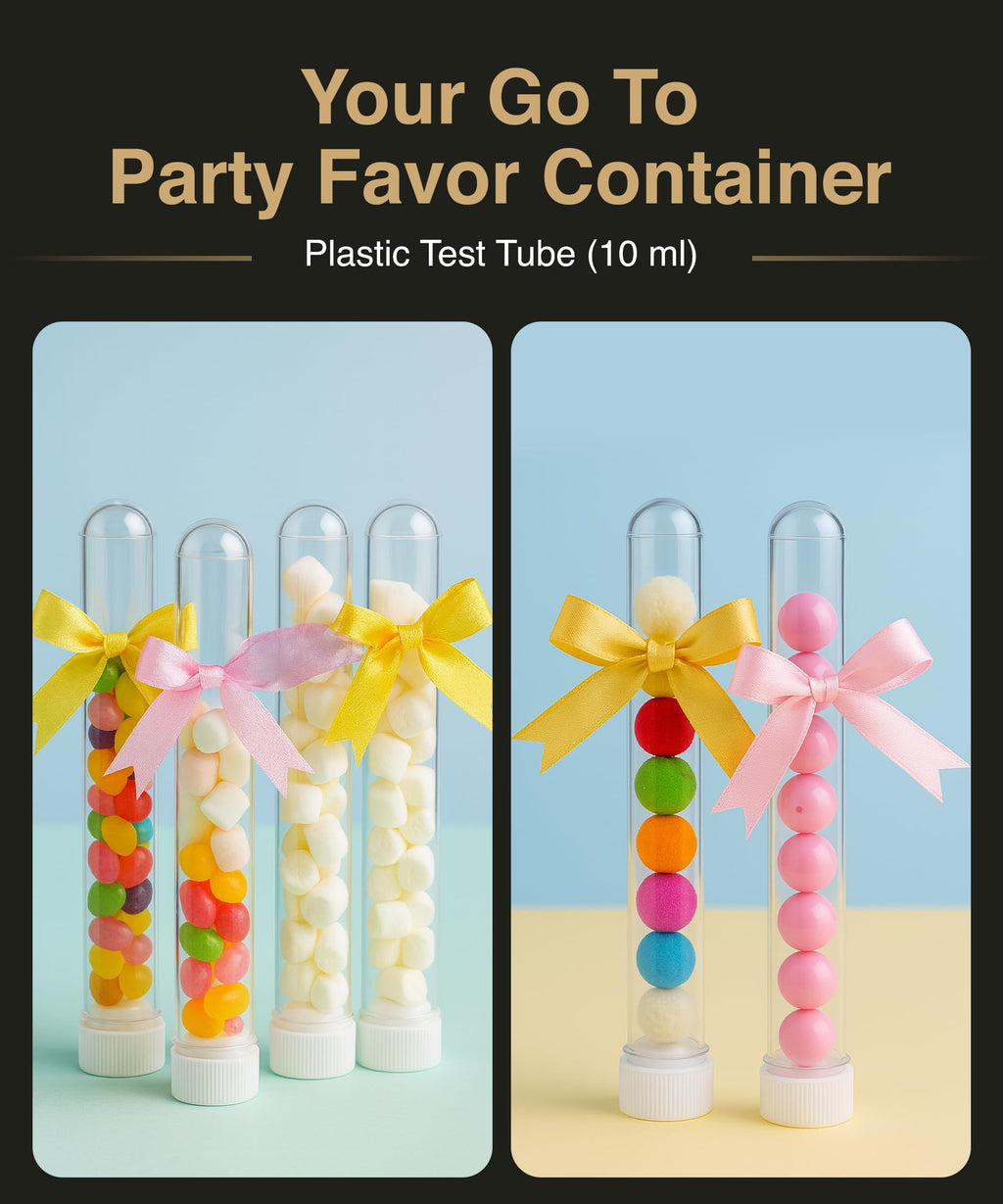 Berenti 25 PCS Plastic Test Tubes with Caps (10 ml) - Clear Test Tubes with (4.3"L x 0.5"W) for Scientific Experiments, Sample Testing, Home & Party Décor and as Storage Container for Beads, Powder