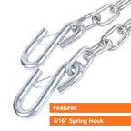 TeukRiGa 5/16"x48" Grade 30 Steel Boat Trailer Safety Chain with Spring Clip Hooks 7000 lbs, 2 Pcs (5/16"x48")