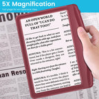 Shelepro Rechargeable 5X Magnifying Glass for Reading, Large Bright Full Page Magnifier with Light, Handheld LED Dimmable Lighted, Lightweight Book Magnifier for Reading Small Prints Seniors - Red