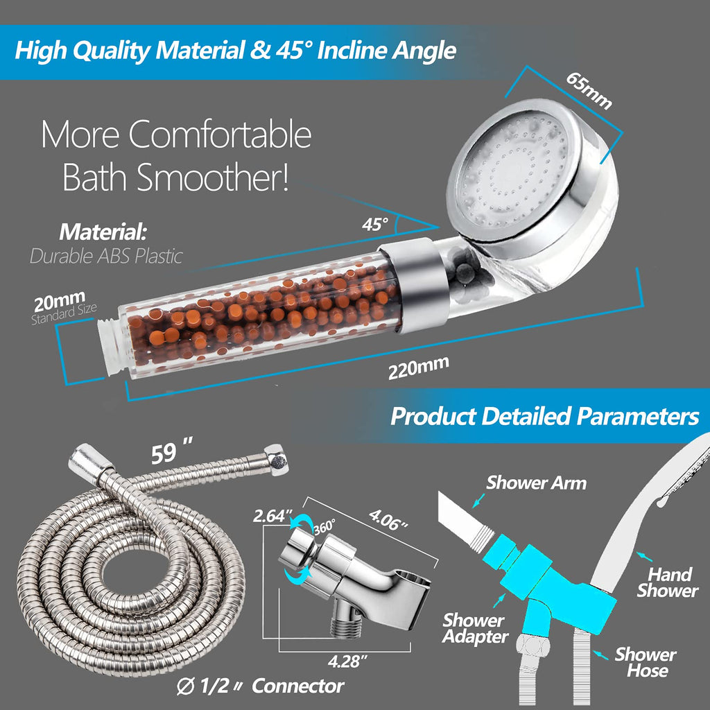 FASTRAS LED Shower Head with Handheld, Shower Head High Pressure Shower Head with Hose, Holder & PTFE Tape etc, 3 Water Temperature-Controlled Water Saving Filtered Shower Head for Dry Hair& Skin