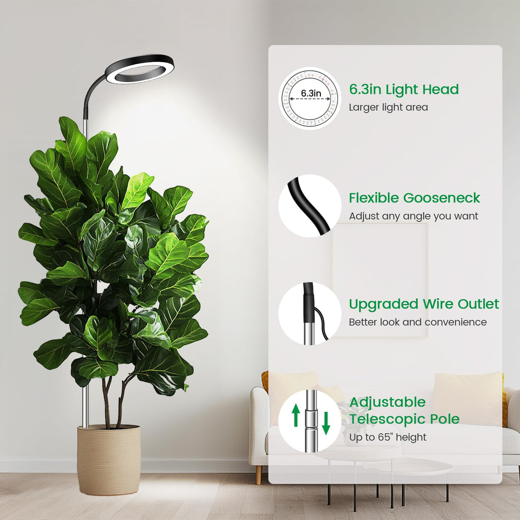 Garpsen Grow Lights for Indoor Plants, 6000K, Height Adjustable, Plug-in